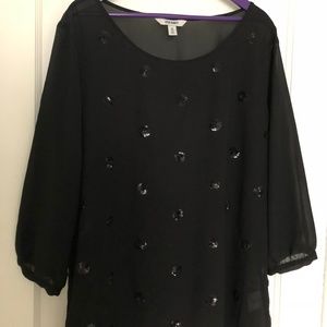 Sequin Polka Dot Sheer Black Blouse
